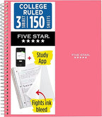 Five Star Spiral Notebook + Study App, 3 Subject, College Ruled Paper, 8-1/2" x 11", 150 Sheets, Fights Ink Bleed, Water Resistant Cover