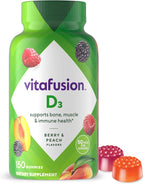 vitafusion Vitamin D3 Gummies, Bone and Immune Support, Peach, Blackberry, Strawberry Flavored, 50 mcg D3 Gummy Vitamin Supplement, 75 Day Supply, 150 Count