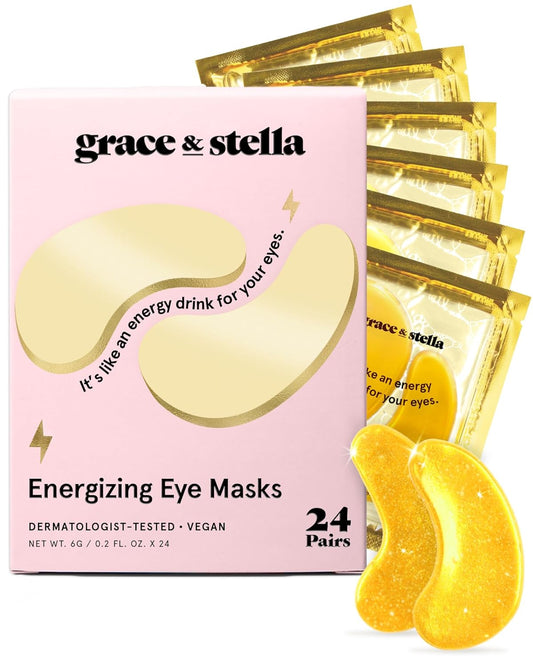 grace & stella Gold Under Eye Patches (24 Pairs) - Vegan Eye Mask for Puffy Eyes & Dark Circles