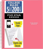 Five Star Spiral Notebook + Study App, 5 Subject, College Ruled Paper, 8-1/2" x 11", 200 Sheets, Fights Ink Bleed, Water Resistant Cover