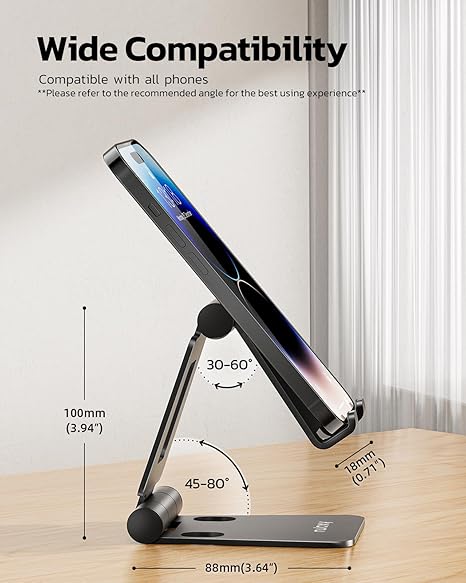 Nulaxy Dual Folding Cell Phone Stand, Fully Adjustable Foldable Desktop Phone Holder Cradle Dock Compatible with iPhone 17 16 15 14 13 12 11 Pro Max Xs Xr X 8, Nintendo Switch, All Phones