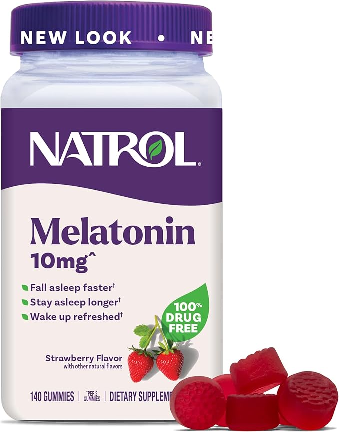 Natrol Melatonin Gummies, Sleep Support for Adults, Melatonin 10 mg, 140 Strawberry-Flavored