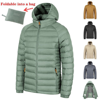 Winter Lightweight Hooded Coat With Pockets Fashion Warm Portable Zipper Jacket For Men