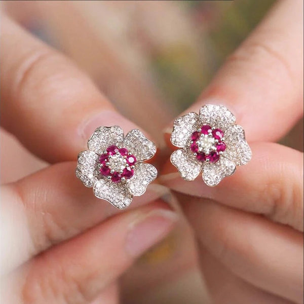 Special-interest Earrings Flower Rhinestone-embedded Tide