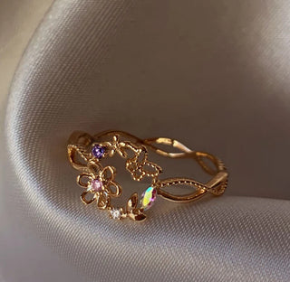 Buy nwh80-29 Retro Multi-element Cute And Sweet Pink Heart-shaped Butterfly Flower Open Ring