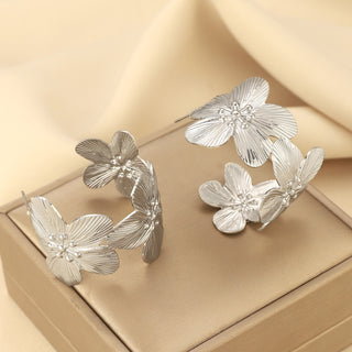 Buy alloy-white-k9836 Exaggerated And Personalized C- Ring Flower Texture Earrings