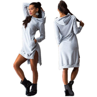 Buy gray Women&#39;s Irregular Hooded Long Sleeve Dress Sweatshirt