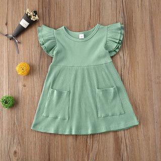 Buy green Girls&#39; Hanging Cotton Flying Sleeve Dress