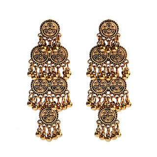 Buy gold European And American Exaggerated Indian Style Earrings Long Bell Tassel Earrings Nepal