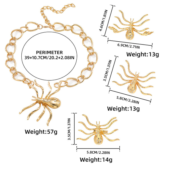 Exaggerated Alloy Gold Spider Pendant Necklace