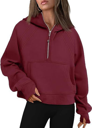 Buy wine-red Women&#39;s Long Sleeve Pullover Zipper Hoodies