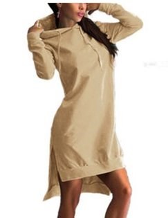 Buy khaki Women&#39;s Irregular Hooded Long Sleeve Dress Sweatshirt