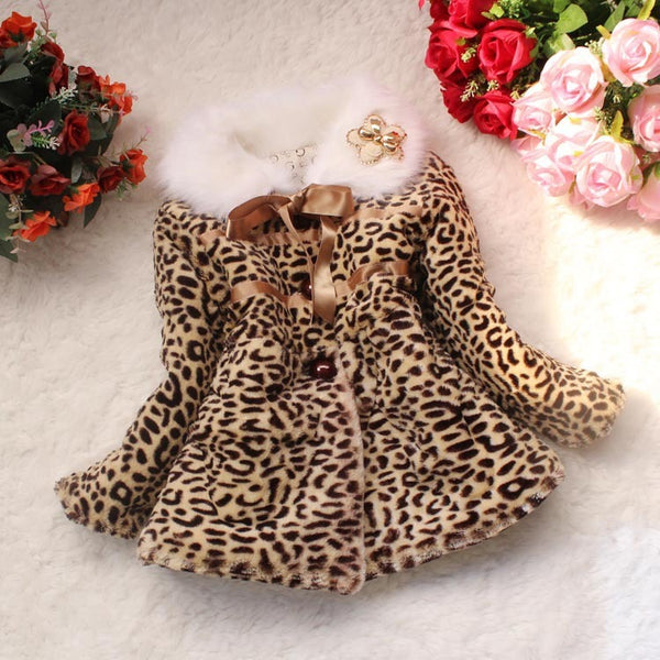 Leopard print cotton coat for girls