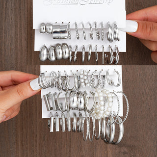 New Geometric C- Type Metal Alloy Earrings 30-piece Set