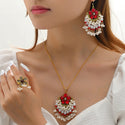 Indian Ethnic Style Vintage Gemstone Beads Jewelry Earrings Necklace 2 Pieces Suit