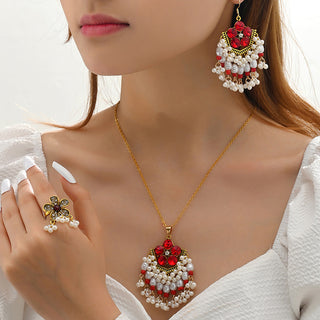 Buy n6580 Indian Ethnic Style Vintage Gemstone Beads Jewelry Earrings Necklace 2 Pieces Suit