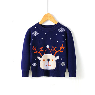 Buy navy-blue Christmas snowflake fawn sweater