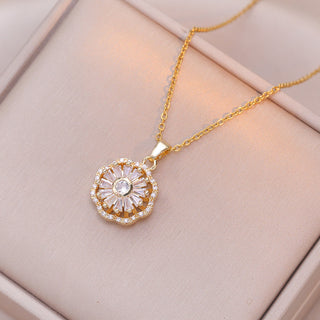 Buy x2451-gold-rotating-necklace Niche Ins Zircon Flower Rotating Earrings Necklace