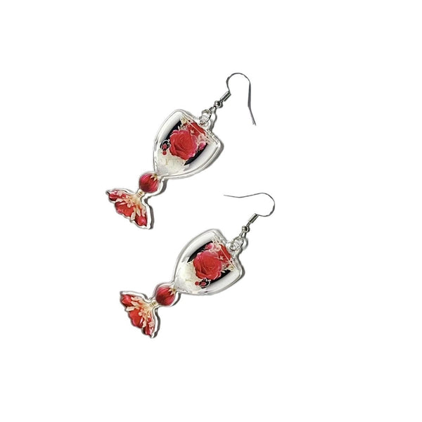 Valentine's Day Rose Wine Glass Acrylic Earrings