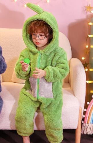 Buy green Coral Fleece Boys And Girls Anti-kick Thickened Home Pajamas