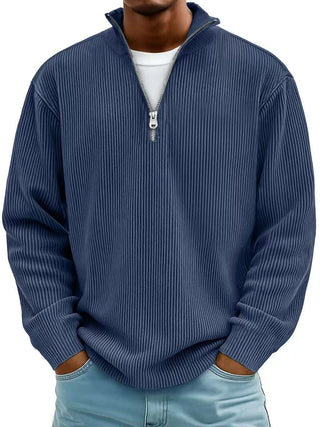 Buy navy-blue Men's Solid Color Zipper Stand Collar Sweatshirt