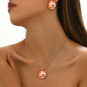 Necklace And Earrings Suite Women's Oil-coated Flower Design