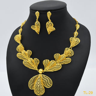 Buy tl29 Gold Flower Necklace And Earrings Suite Brass Gold Plated Wedding Jewelry Batch