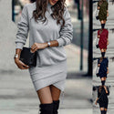 Long Sleeve Dress Solid Color High Neck Cross Short Dress