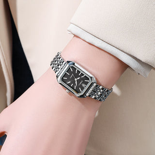 Buy silver-black Fashion Simple Square Steel Strap Women&#39;s Watch