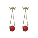 Autumn And Winter Golden Bow With Red Rhinestone Fashion Simple Eardrops