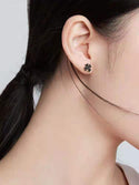 Simple Black Alloy Four Leaf Clover Ear Stud