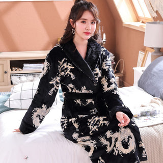 Buy dragon-robe-black-womens Men&#39;s Flannel Nightgown Pajamas Couple Winter