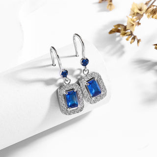 Buy rectangular-blue-zircon Affordable Luxury Style Stainless Steel Micro Inlaid Zircon Ear Hook Retro Advanced