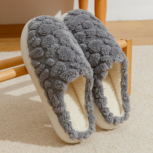 Unisex Home Fuzzy Winter Plush Anti-Skid Soft Soled Cotton Slippers