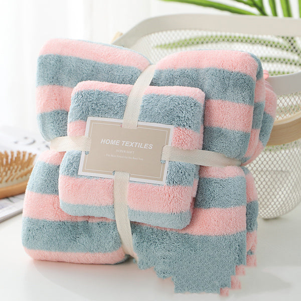 Striped Coral Fleece Soft Towels Suit Soft Skin-friendly Home Wear Blanket Velvet Fabric