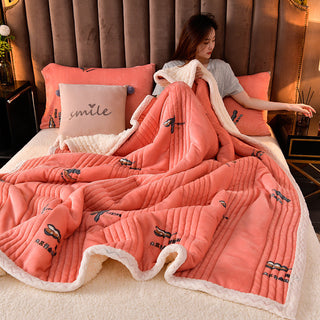 Buy warm-velvet-blanket-jade Cashmere Three-layer Blanket Thickened Warm Feather Silk Blanket