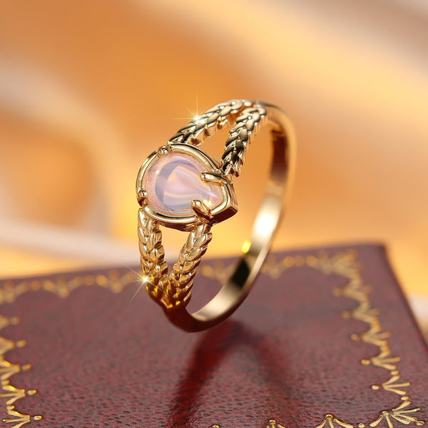 Round Golden Water Drop Protein Twist Hollow Ring