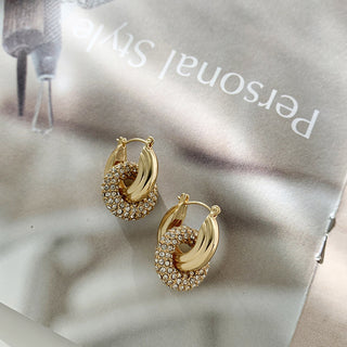 18K Gold Double Ring Plated Circle Micro-inlaid Full Diamond Earrings