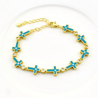 Buy sky-blue Cross Unique Gold-plated Zircon Bracelet