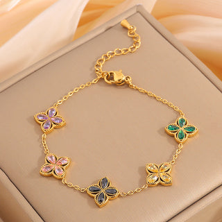 Buy color-clover Zircon Women&#39;s High-grade Clover Light Luxury Bracelet Peter Pan High-sense Decoration