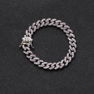 Buy silver-pink-and-white 8mm Three Zircon Cuban Bracelet Women&#39;s Hip Hop