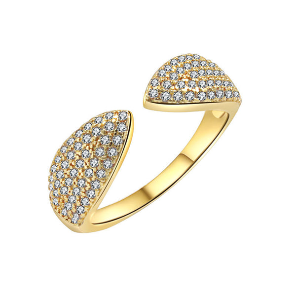 Simple Rhinestone 14K Gold Symmetrical Leaves Women's Ring