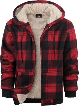 Buy 1-style Men&#39;s Plaid Print Hooded Zip-Up Jacket Winter Thickened Cotton-padded Coat Warm Clothing