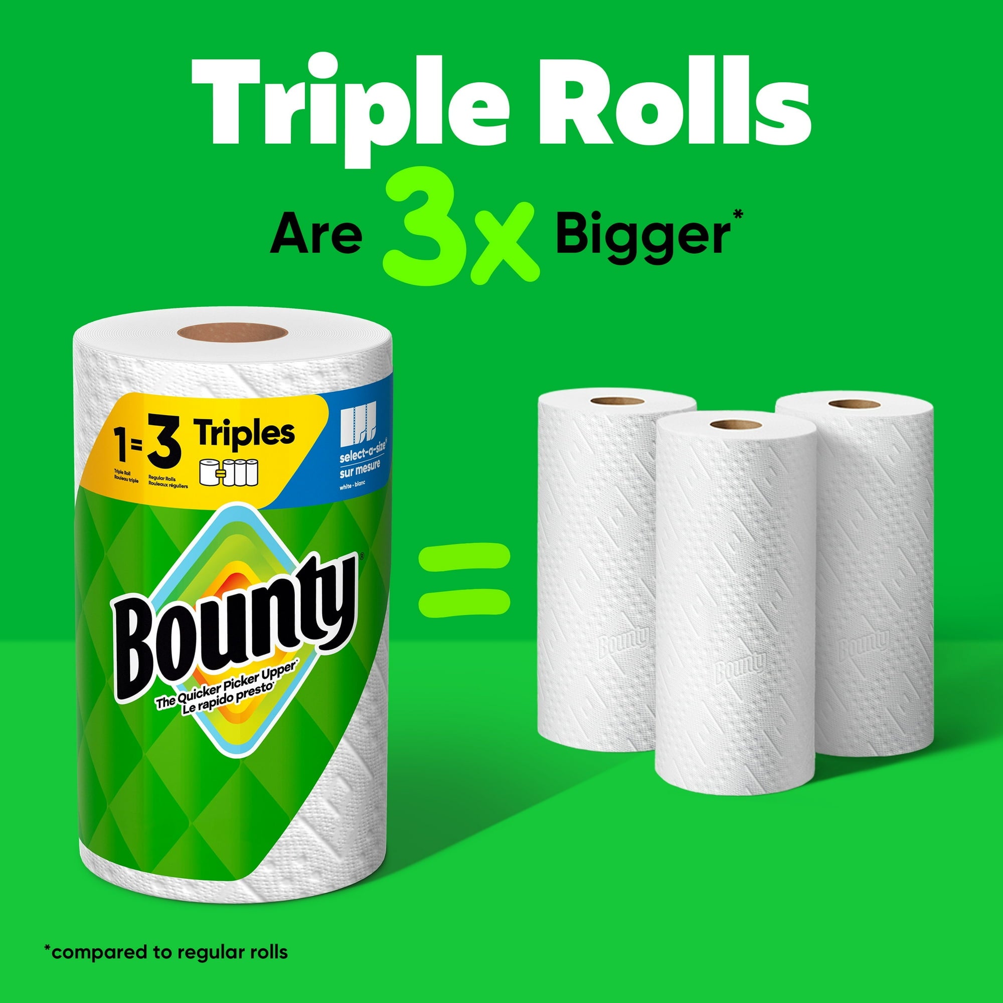 Bounty Paper Towels Select-A-Size White, 4 Triple Rolls, 123 Sheets per Roll