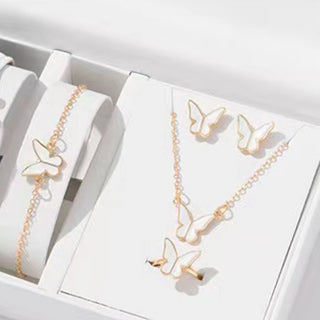 Buy white-butterfly-suit 5PCS Fashion Butterfly Pendants Necklace Earrings Ring Bracelet Sets For Women Jewelry Set Bridal Wedding Jewelry Gift