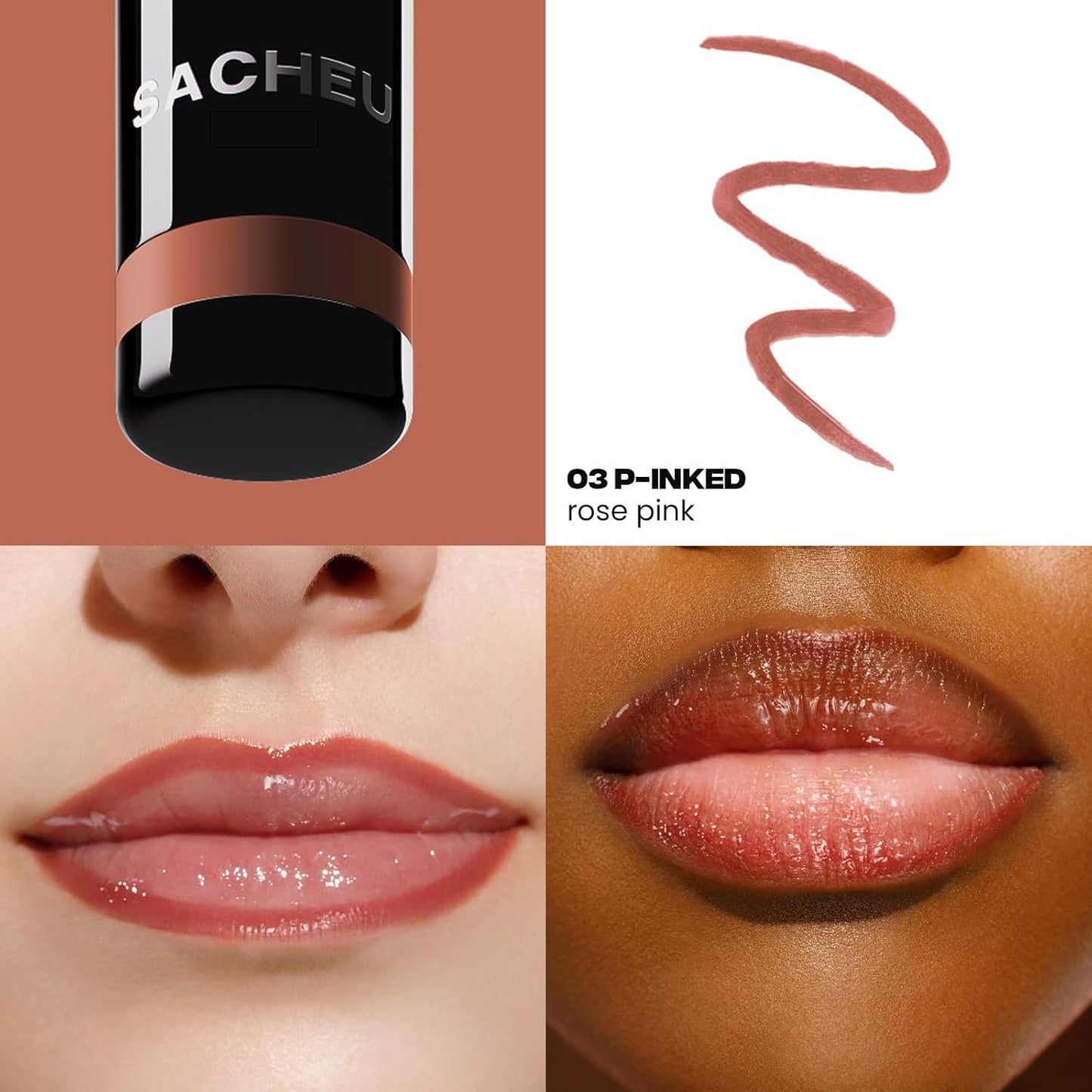 SACHEU Lip Liner STAY-N Peel Off Lip Stain – Waterproof & Long-Lasting Lip Tint with Hyaluronic Acid (p-INKED)