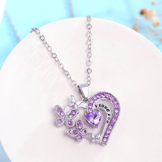 Buy purple Ins Butterfly Love Necklace With Rhinestones Fashion Personality Hollow Heart-shaped Clavicle Chain Pendant Necklace For Valentine&#39;s Day