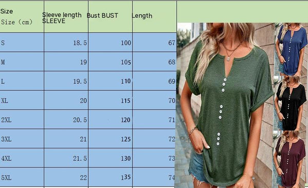 Women's V-neck Buttons Short Sleeve Top