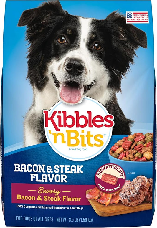 Kibbles 'n Bits Dry Dog Food, Savory Bacon & Steak Flavor for Adult Dogs
