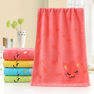 Buy pink Bamboo Fiber Children&#39;s Jacquard Embroidery Notes Cat Small Towel